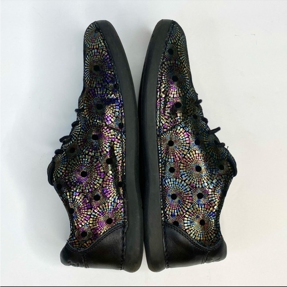 Alegria Metallic Shiny Printed Lace Up Leather Sneakers Black NWT Size 7 - Picture 6 of 13